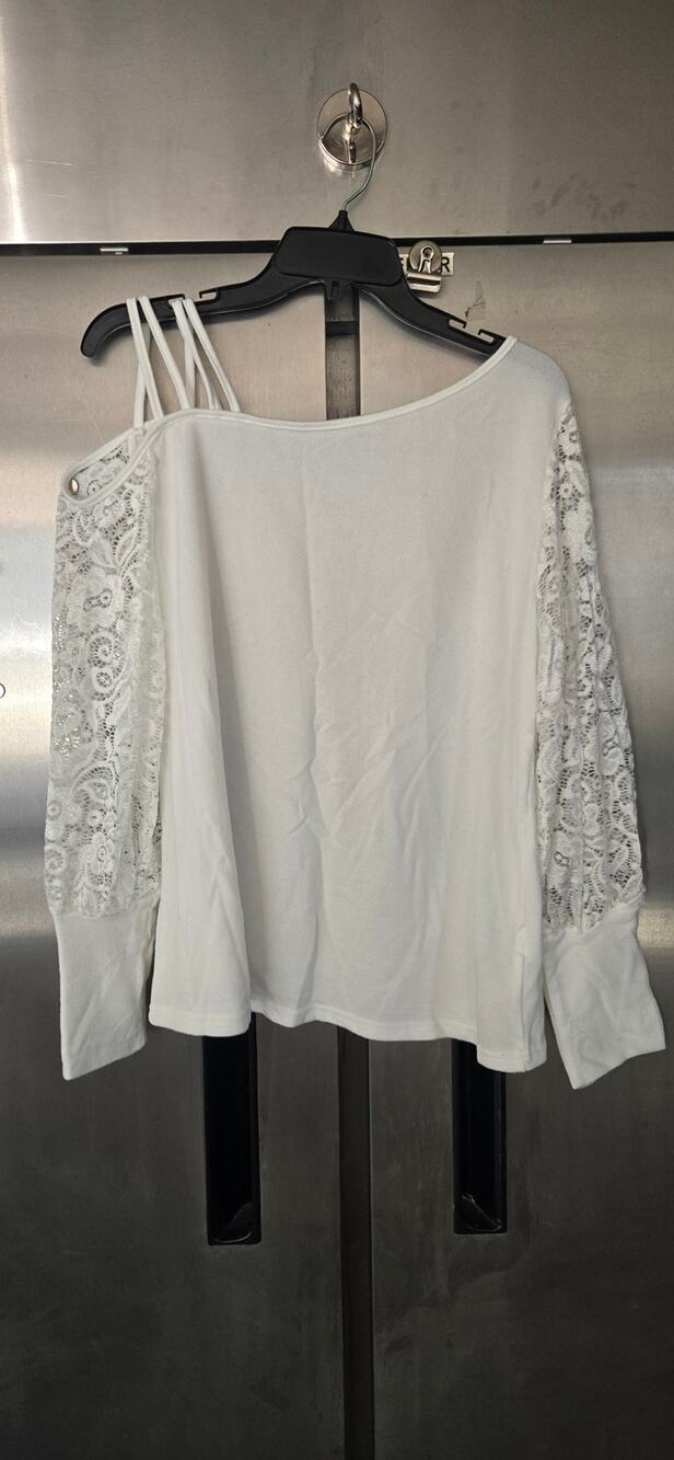 SHEIN Women's White Cold Shoulder Lace Sleeve Top Size XL Boat Neck